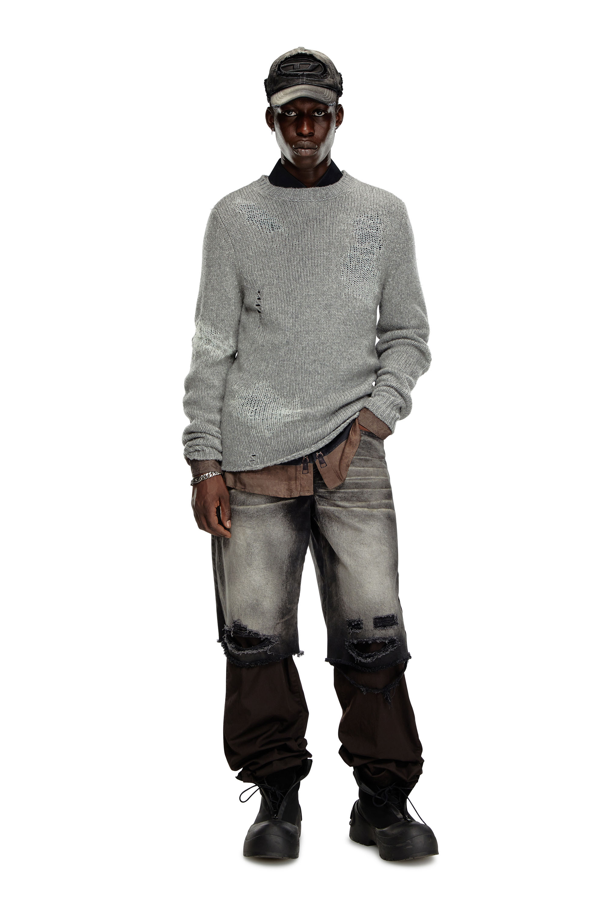 Diesel - K-NORMAN, Man's Distressed jumper in wool blend in Grey - 4