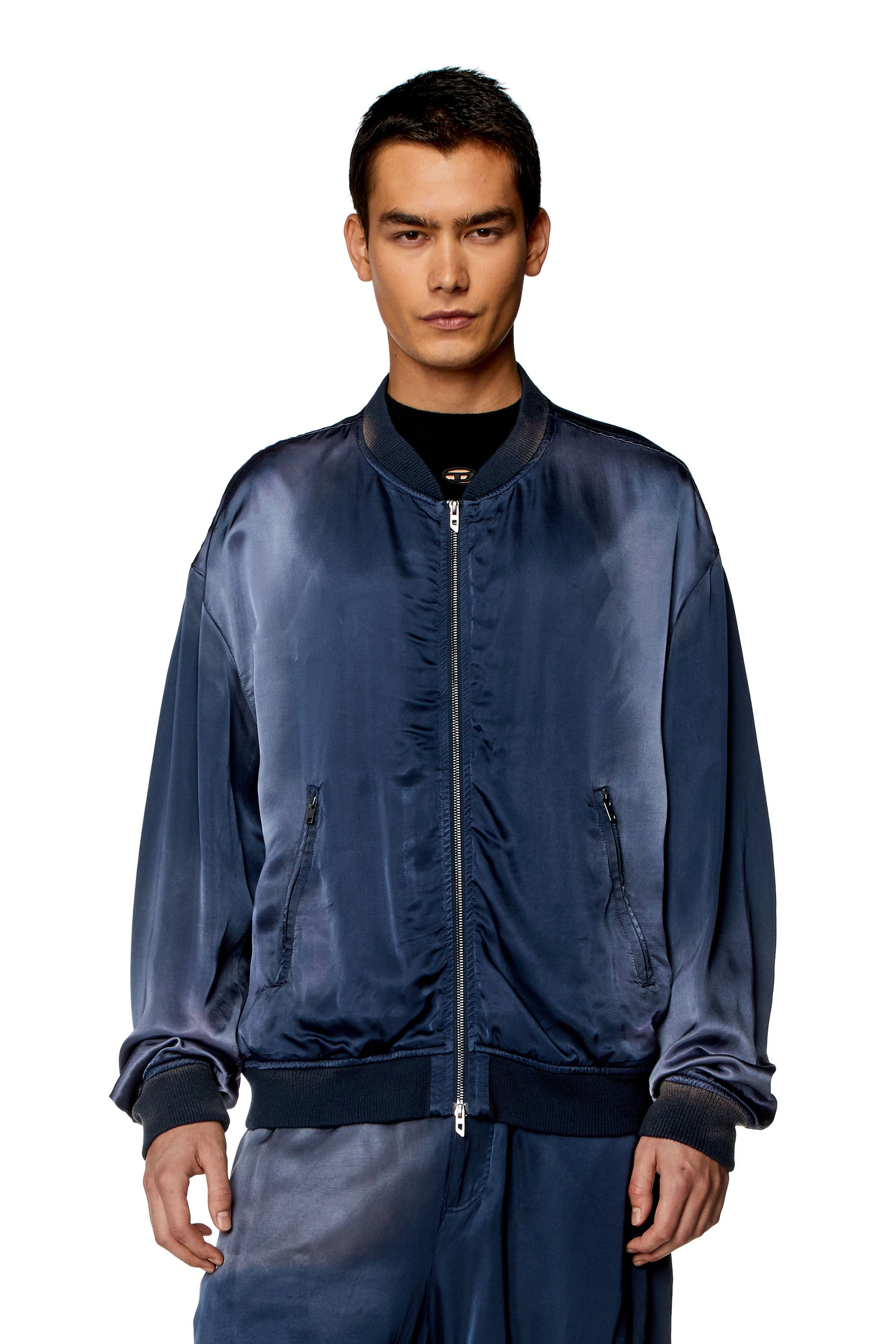 Diesel - J-MARTEX, Man's Satin bomber jacket with faded effect in Blue - 1