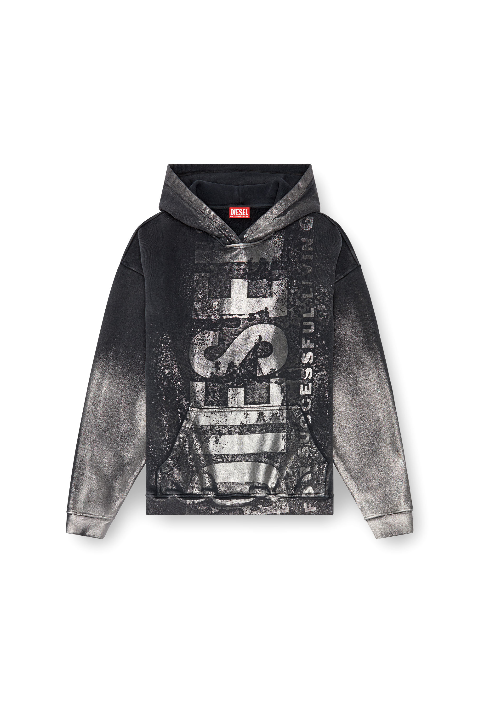 Diesel - S-BOXT-HOOD-Q6, Sudadera metalizada con capucha y logotipo Hombre in Negro - 5