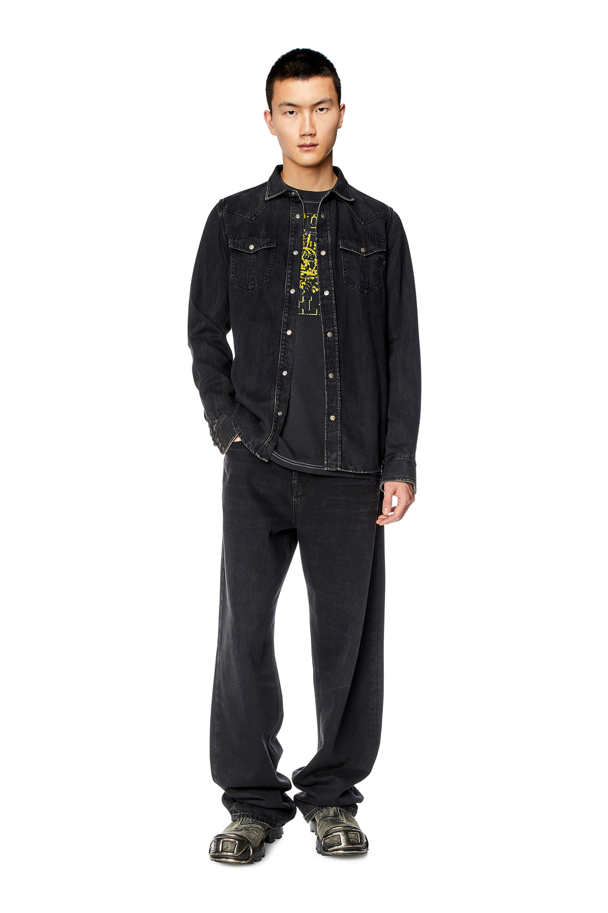 Diesel - D-VEGA, Man's Overshirt in Tencel denim in Black - 4