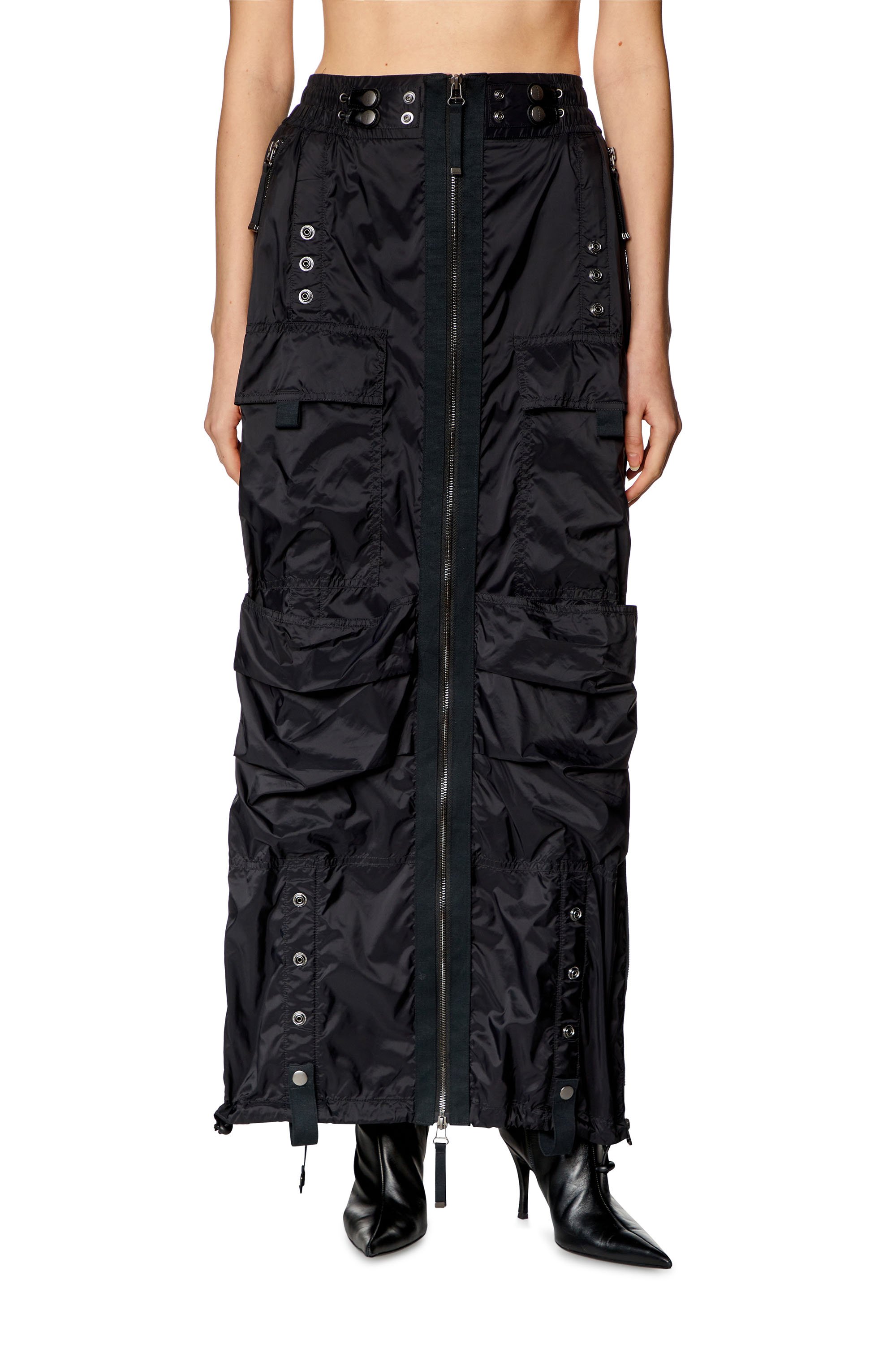 Diesel - O-CREP, Woman's Long skirt with cargo pockets in Black - 1