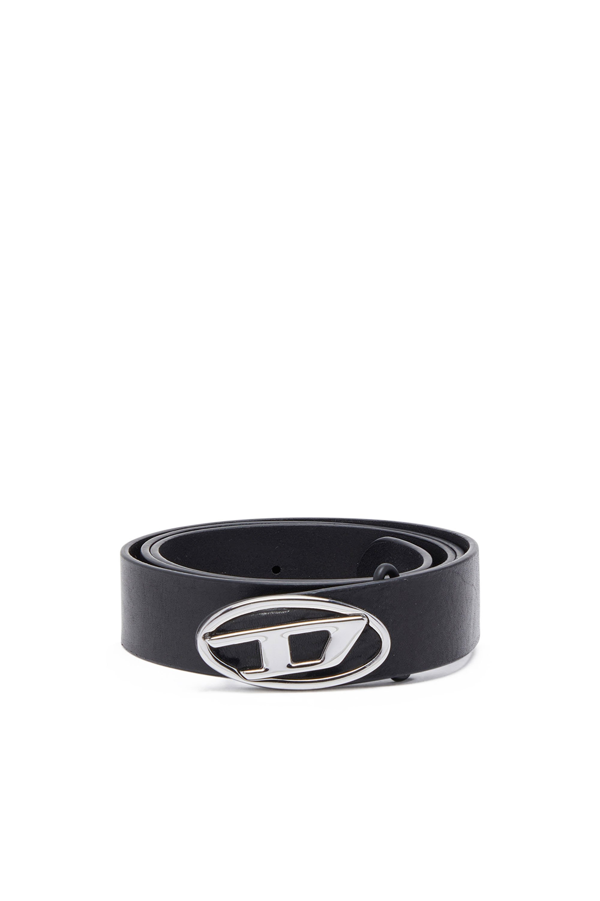 Diesel - B-1DR-LAYER, Cinturón de cuero con logotipo Oval D Hombre in Negro - 1