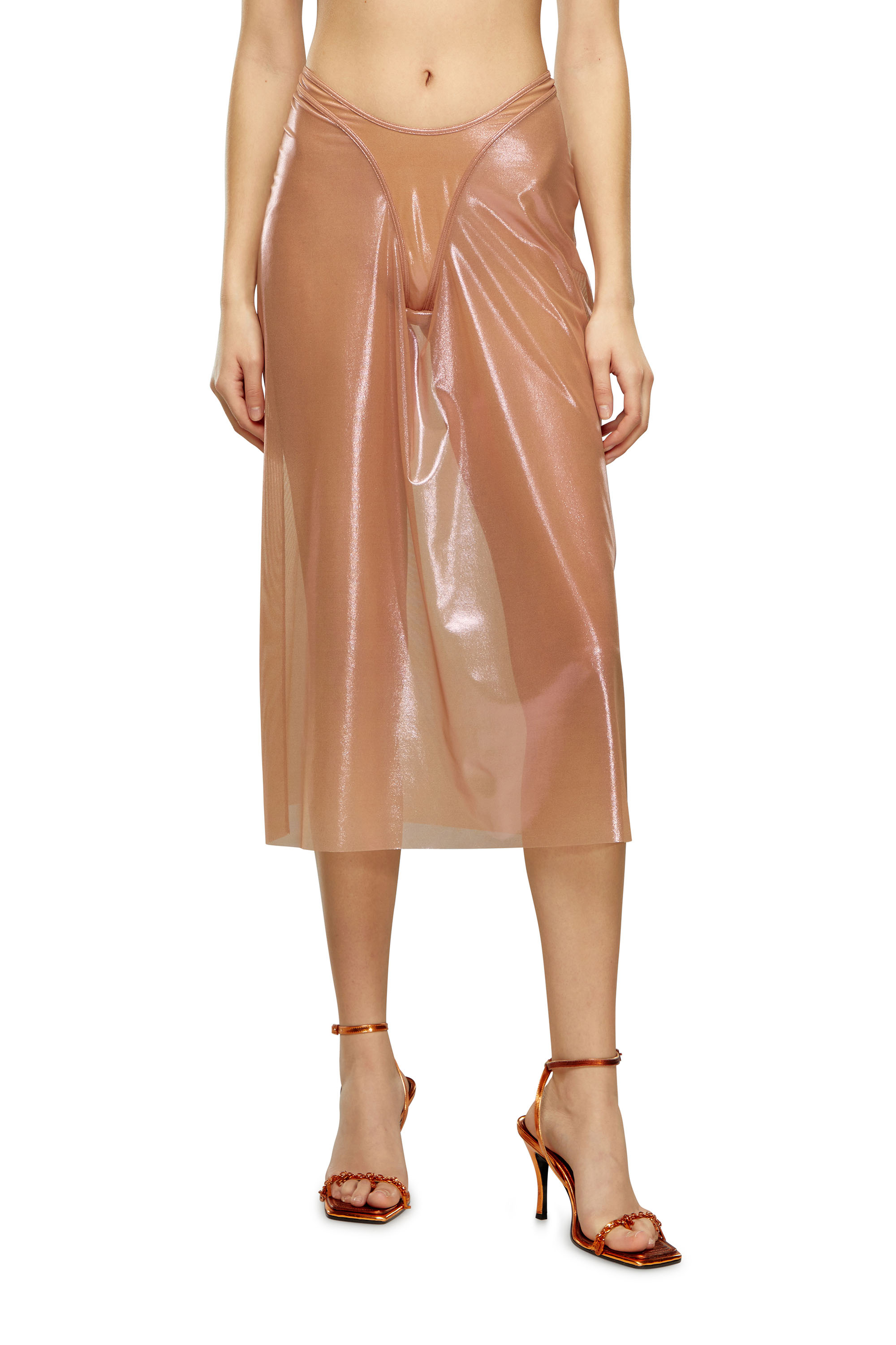 Diesel - O-MONI, Woman's Sheer midi skirt in shiny coated tulle in Face Powder - 1