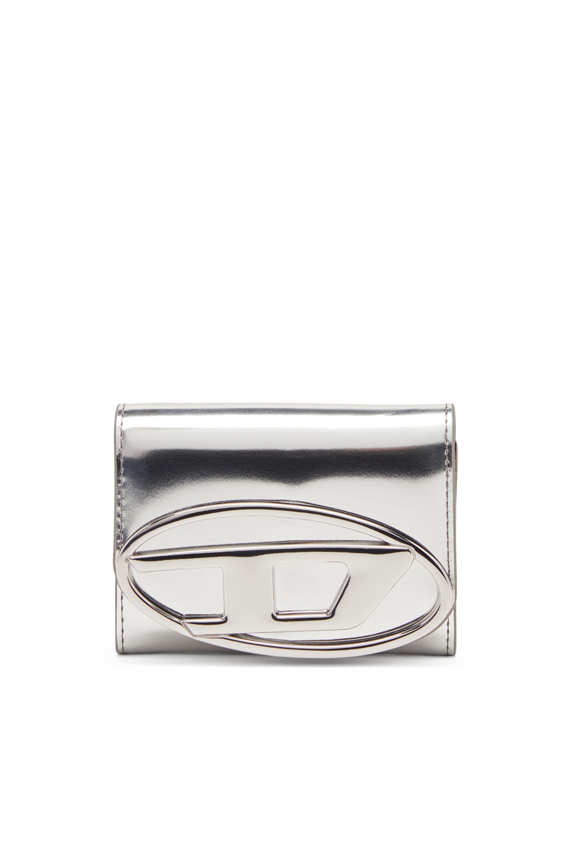 Diesel - 1DR CARD HOLDER BI-FOLD ZIP III, Tarjetero de cuero espejado que se pliega por la mitad Mujer in Plateado - 2