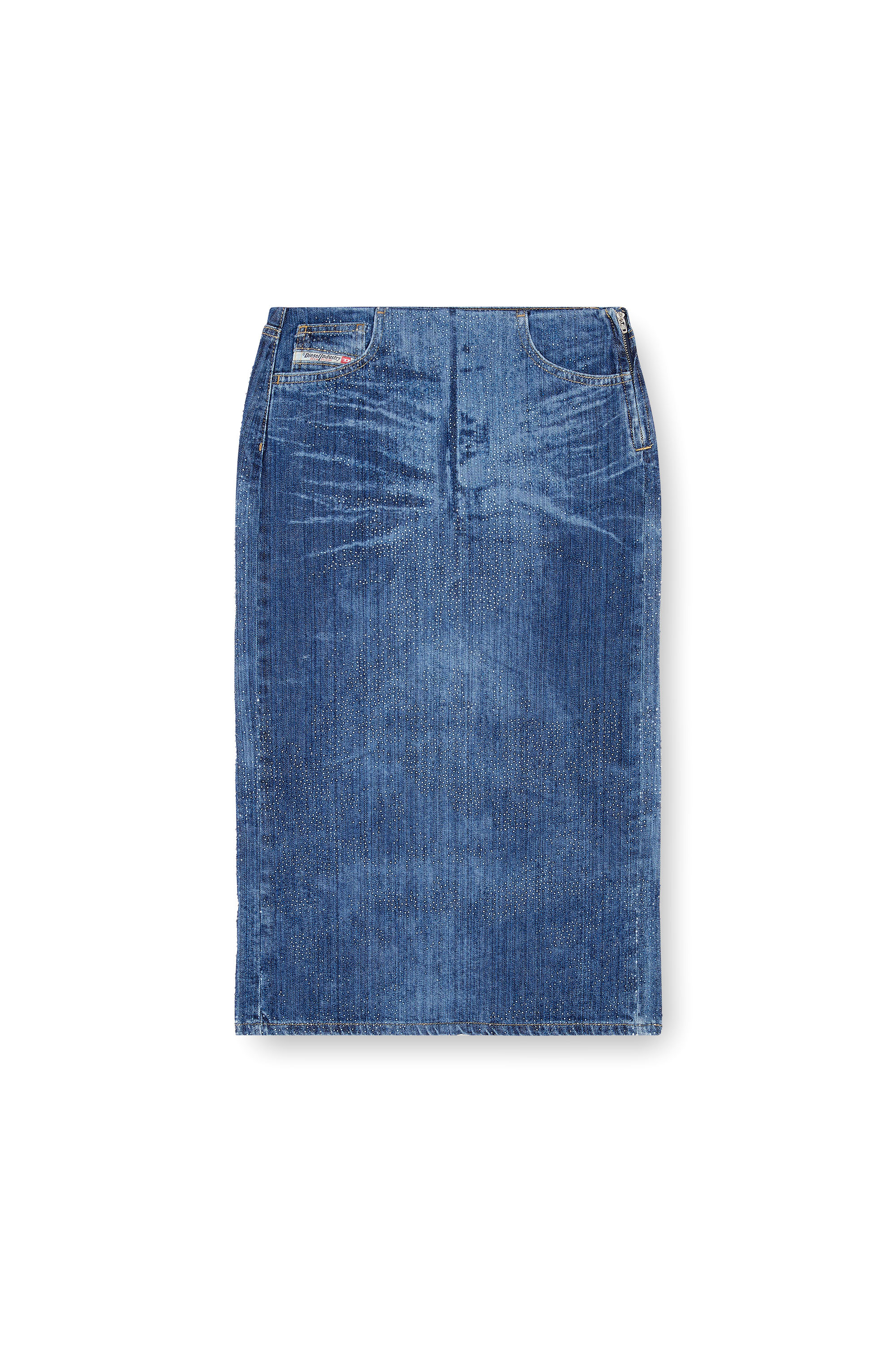 Diesel - DE-PRA-S3, Woman's Pencil skirt in rhinestone denim in Dark Blue - 5