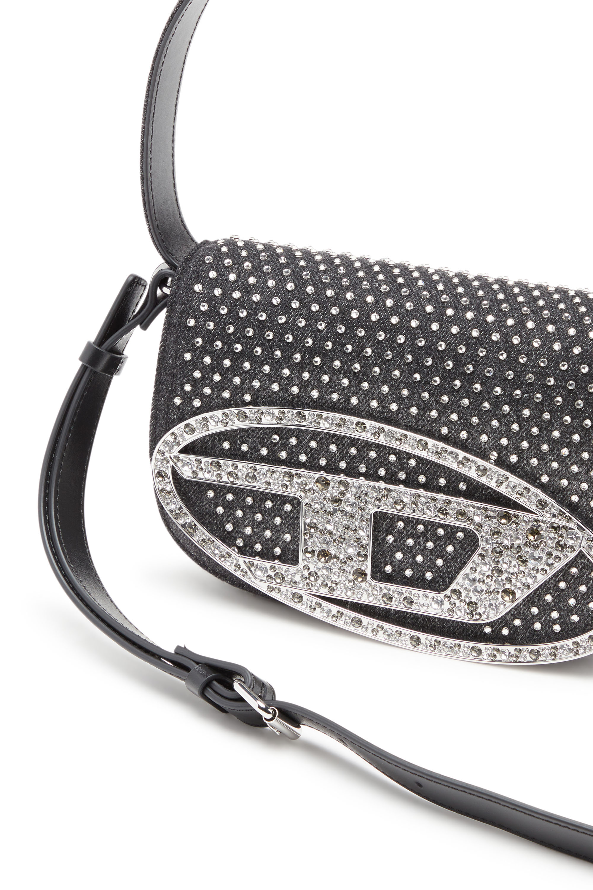 Diesel - 1DR, Woman's 1DR-Iconic shoulder bag in denim and crystals in Black - 5