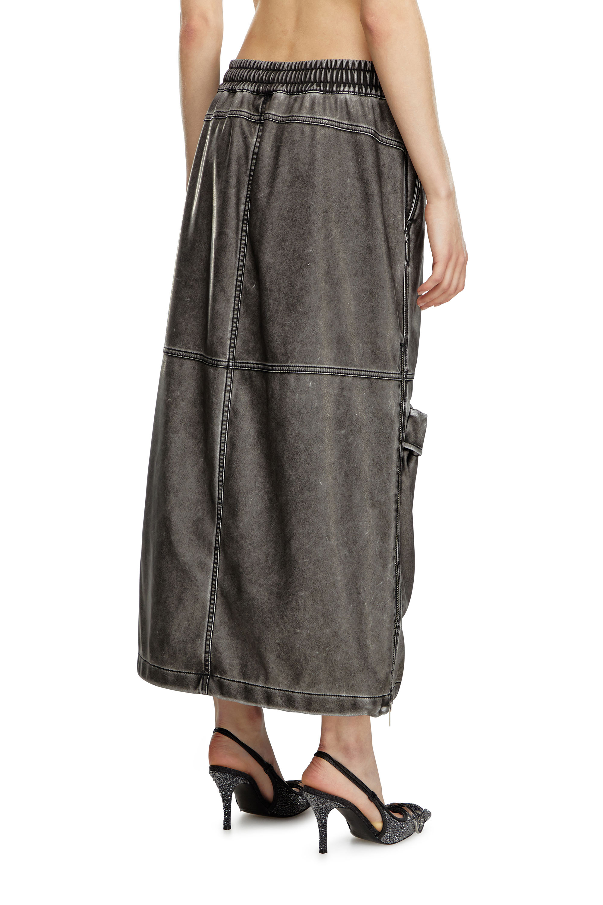 Diesel - O-DYSSEY-P1, Woman's Long skirt in washed tech fabric in Dark grey - 4