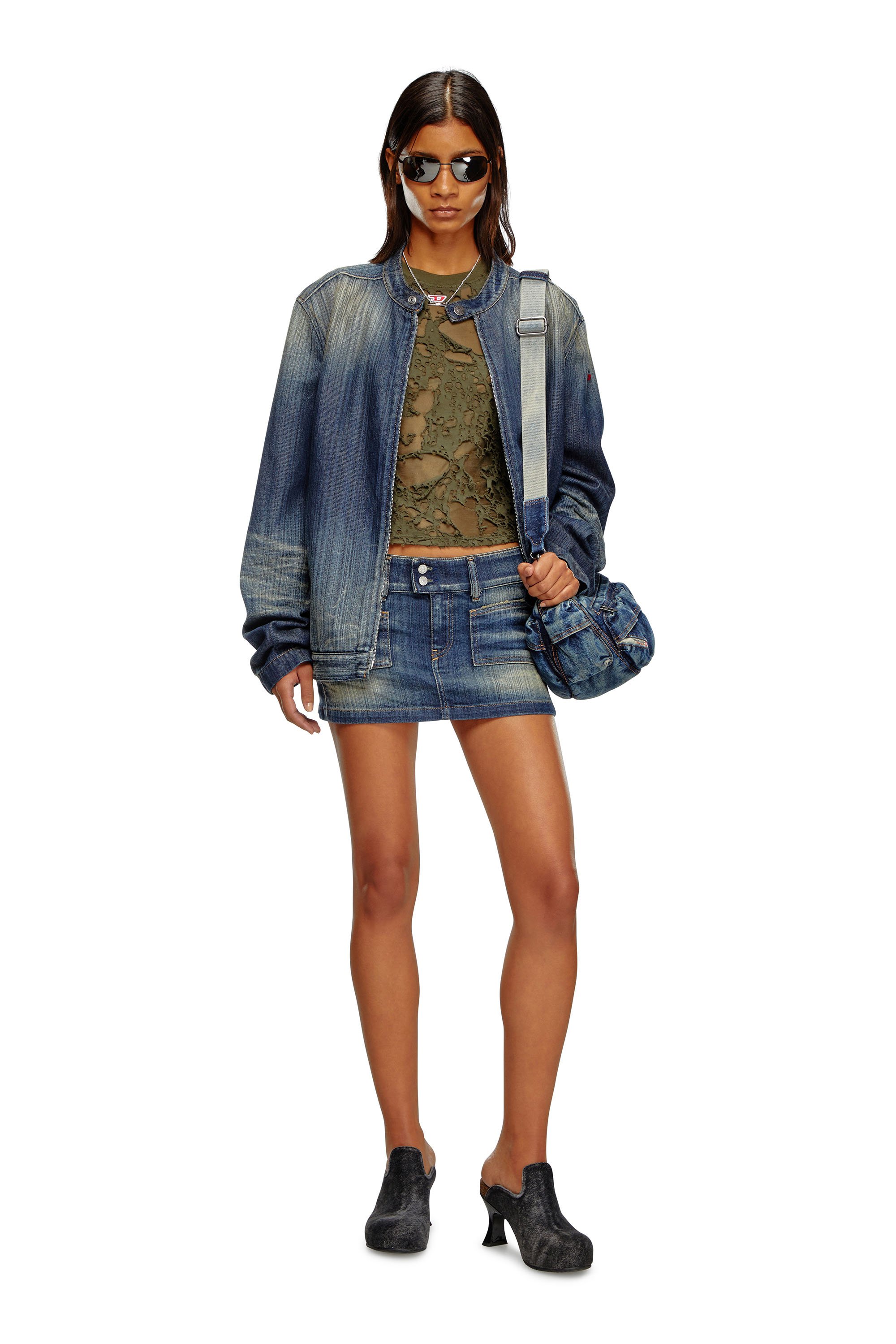 Diesel - DE-HUSH-MINI, Woman's Mini skirt in denim in Medium blue - 2