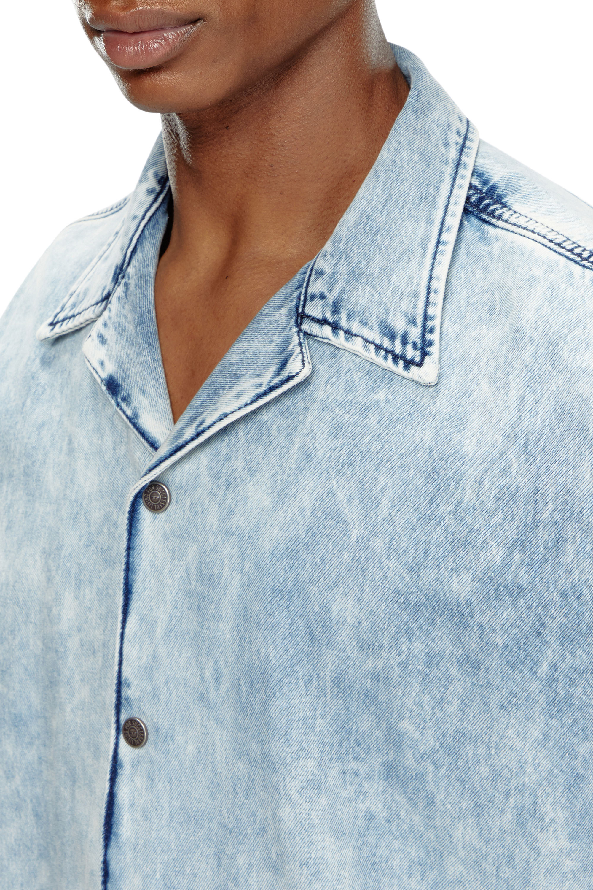 Diesel - D-NABIL-S, Camisa de bolos en denim con Oval D Hombre in Azul marino - 4