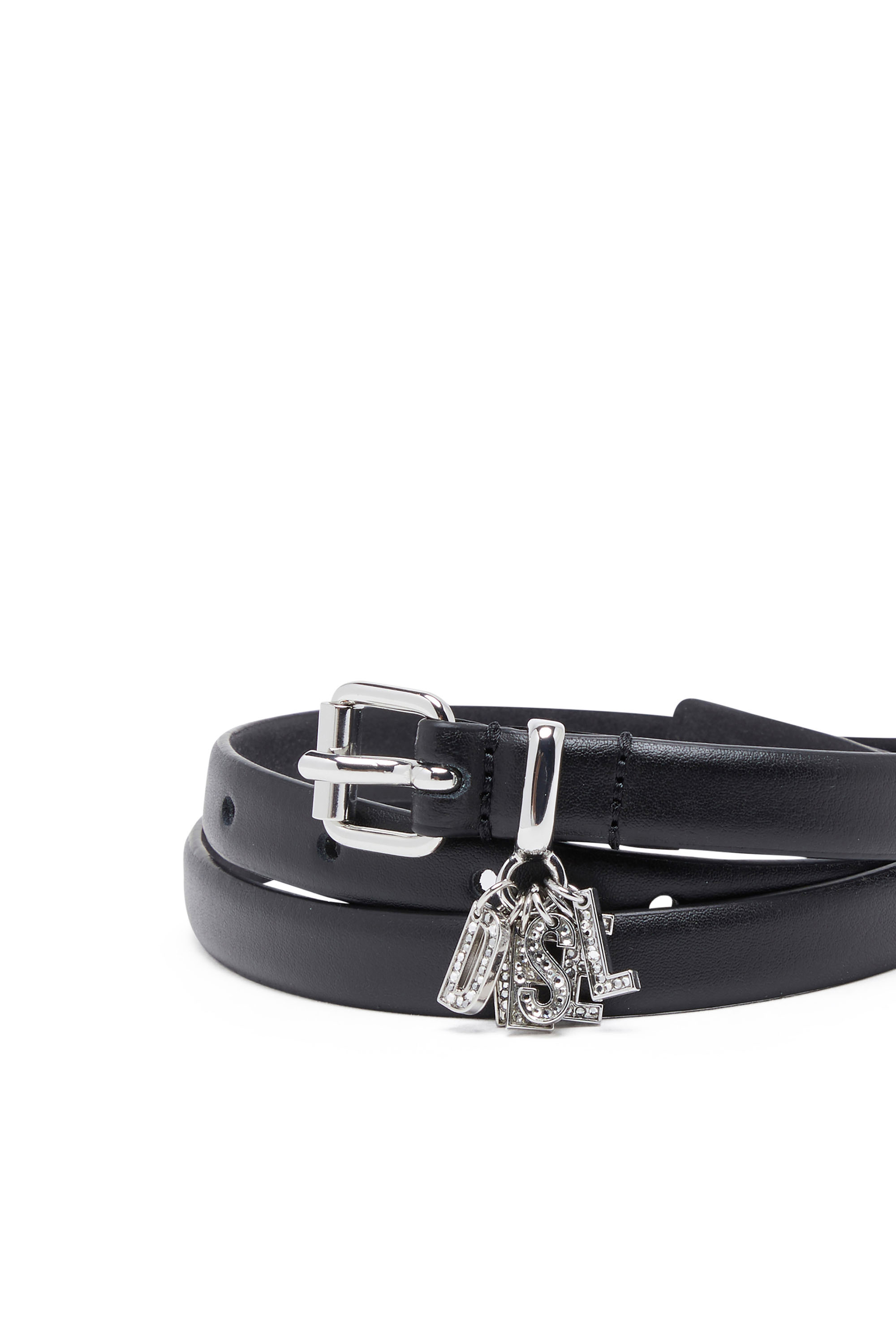 Diesel - B-CHARM-LOOP, Woman's Leather belt with crystal logo charms in Black - 3