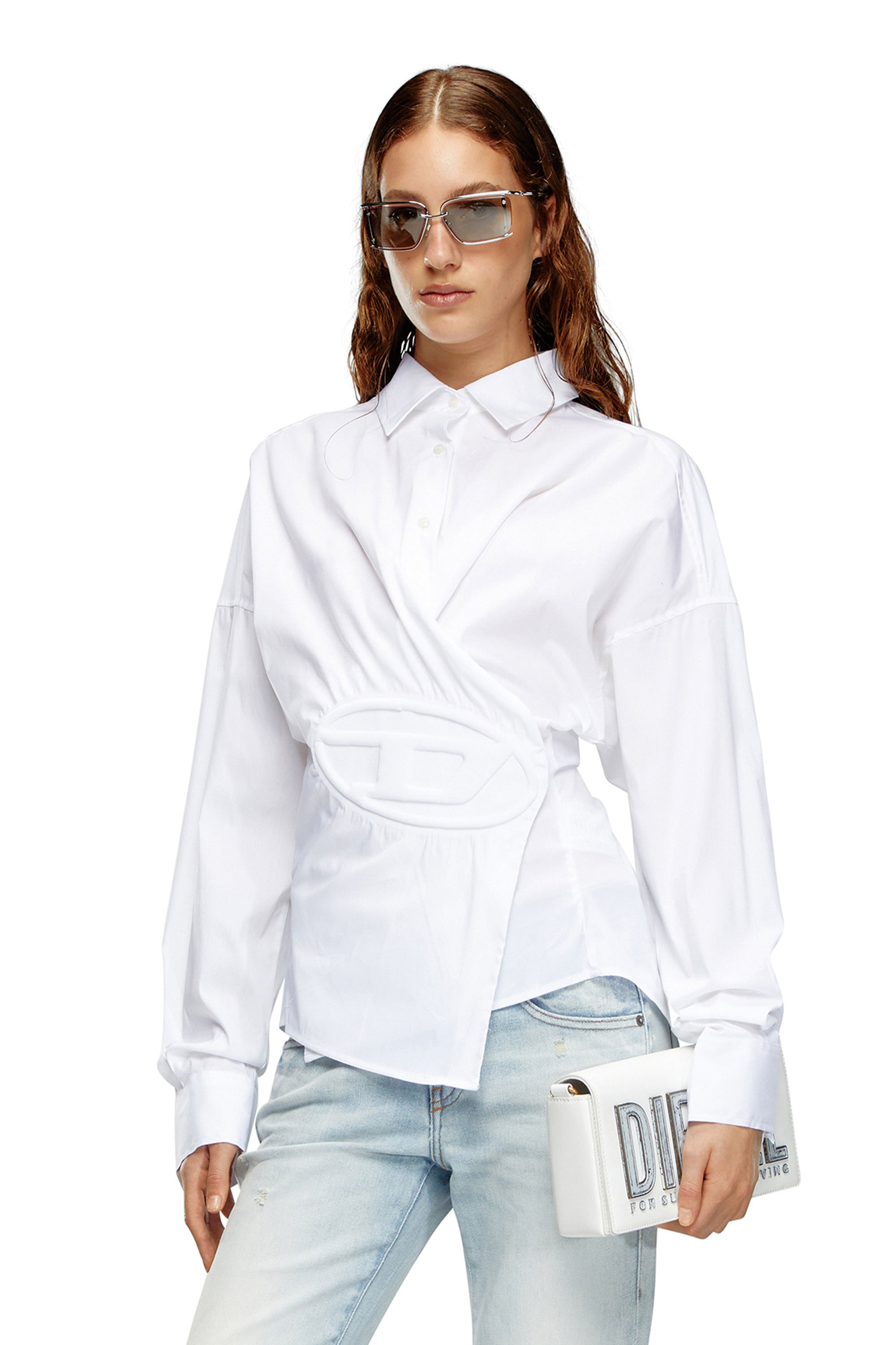 Diesel - C-SIZ-N1, Woman's Wrap shirt with embossed logo in White - 1