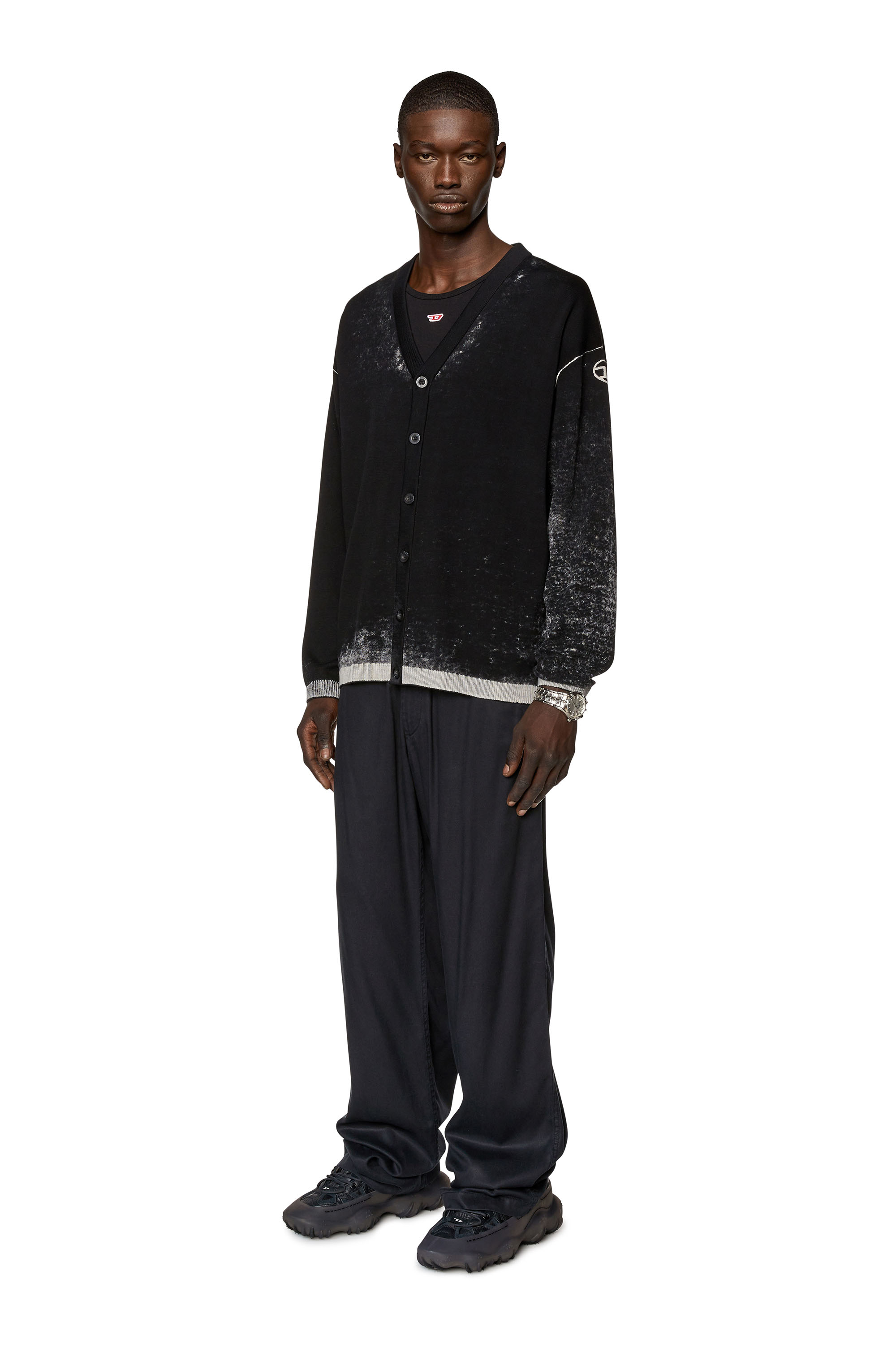 Diesel - K-LARENCE-CARDIGAN-B, Man's Reverse-print cotton cardigan in Black - 2