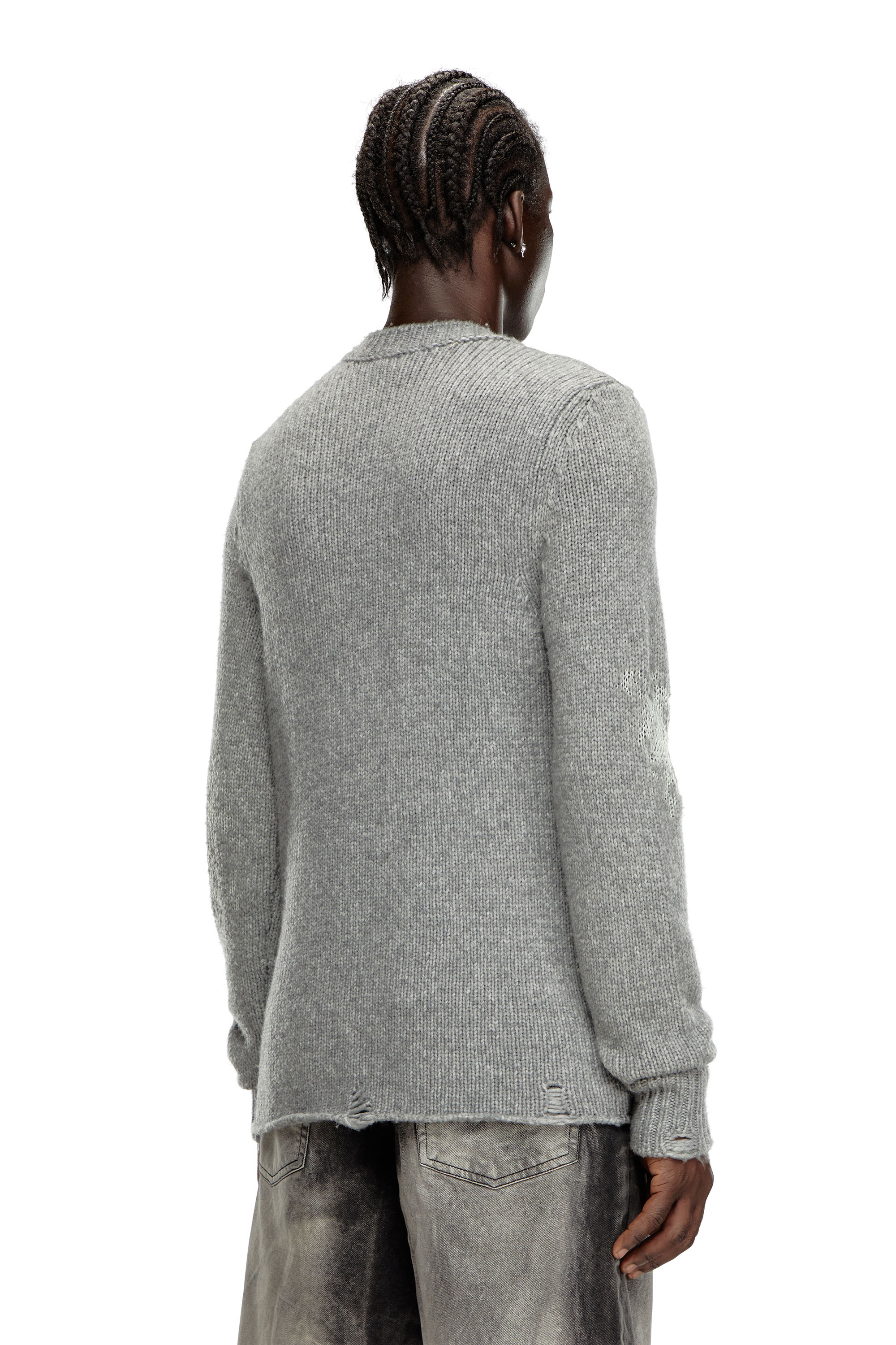 Diesel - K-NORMAN, Man's Distressed jumper in wool blend in Grey - 3