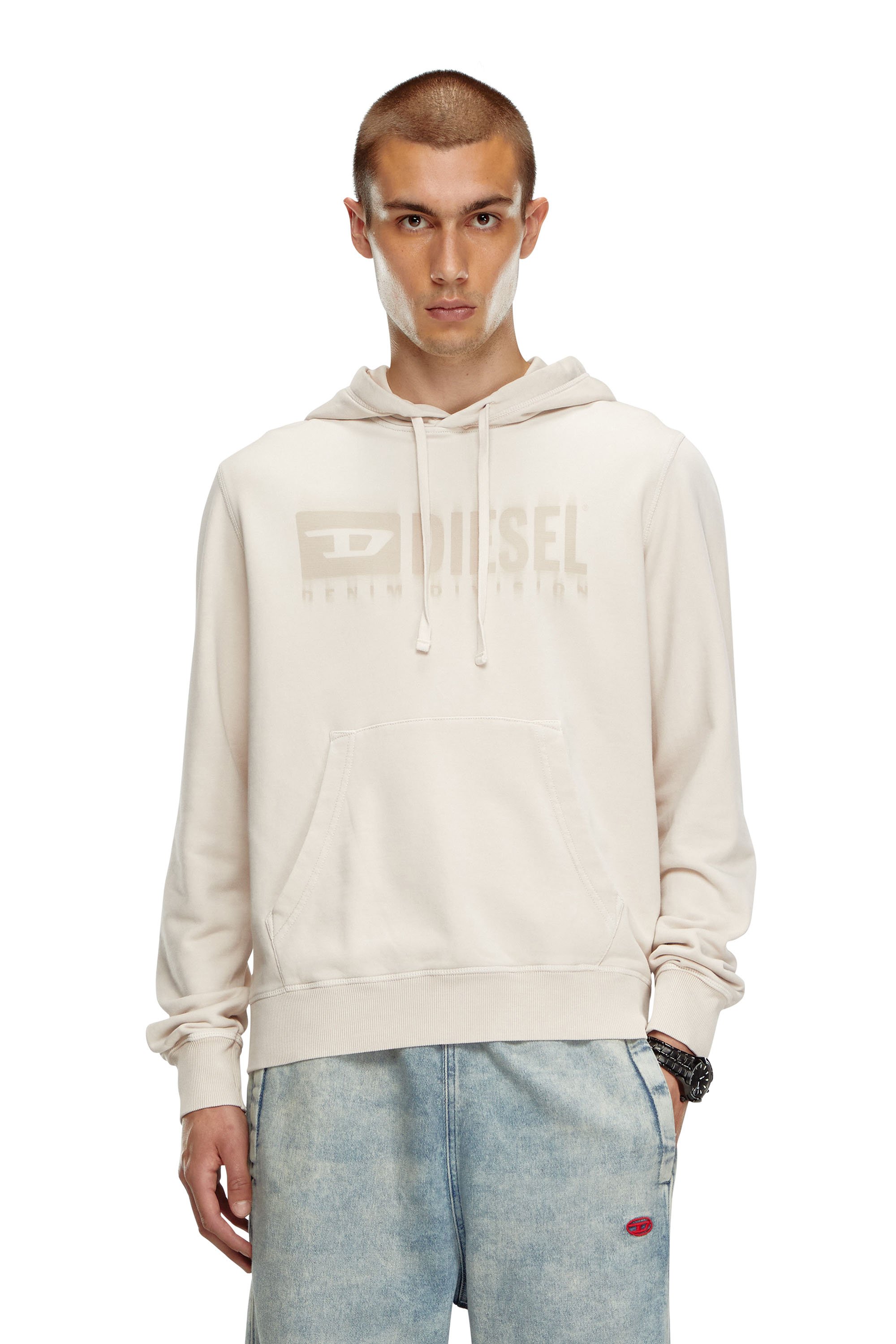 Diesel - S-GINN-HOOD-K44, Man's Faded hoodie with Denim Division logo in Beige - 1