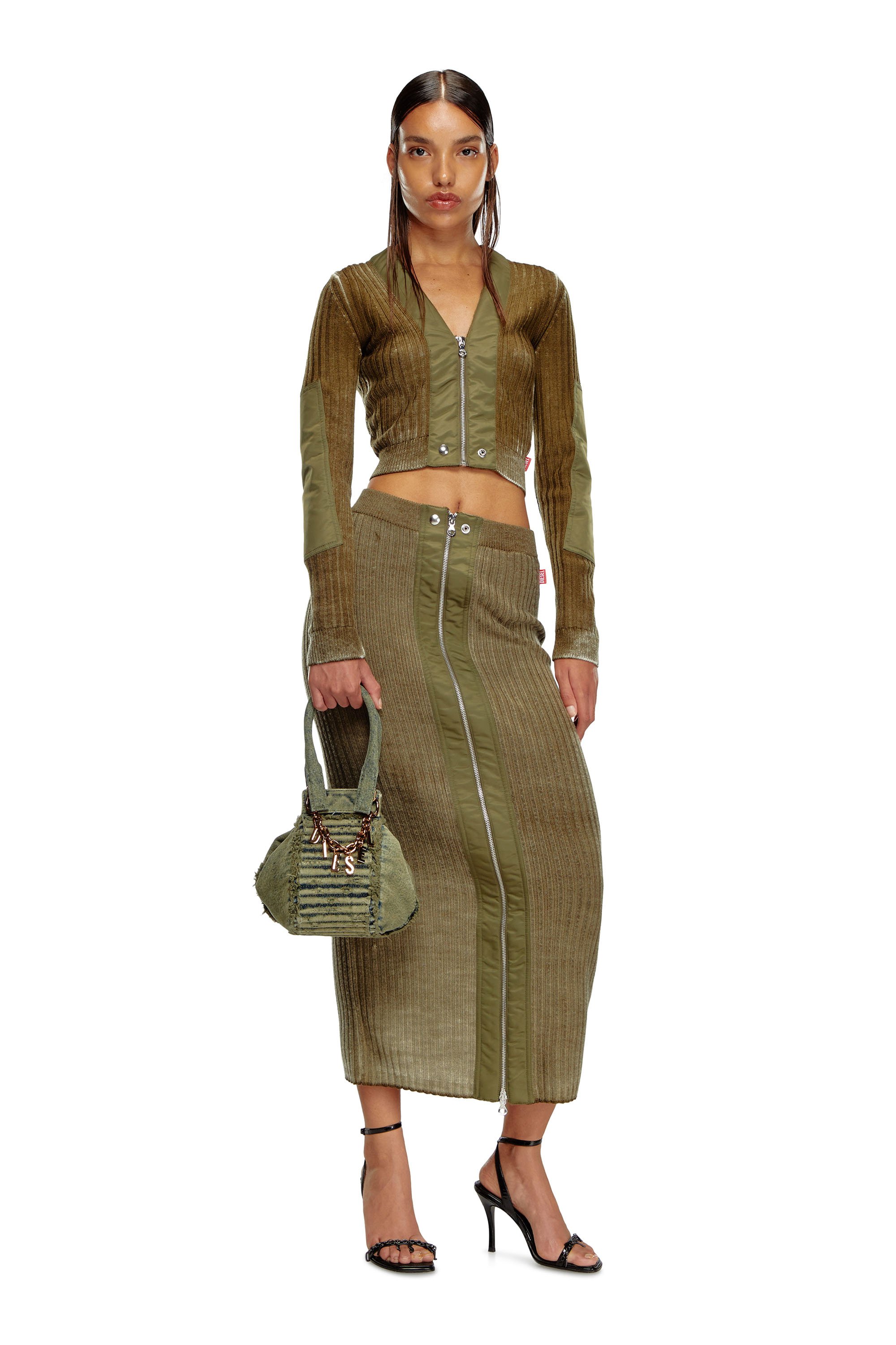 Diesel - M-ASI, Woman's Midi skirt in treated wool knit in Military Green - 2