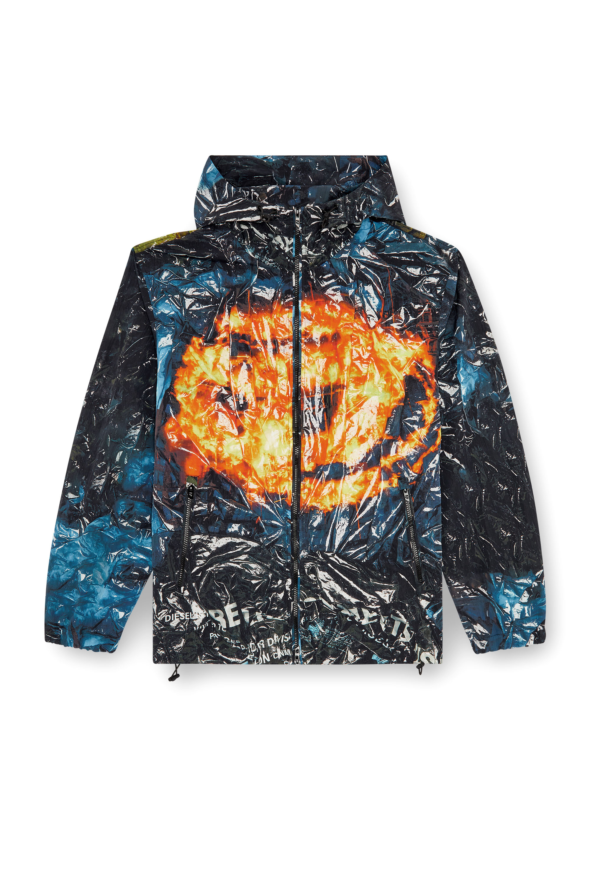 Diesel - J-WARRETT-POSTER, Man's Hooded windbreaker with poster print in Blue/Black - 6