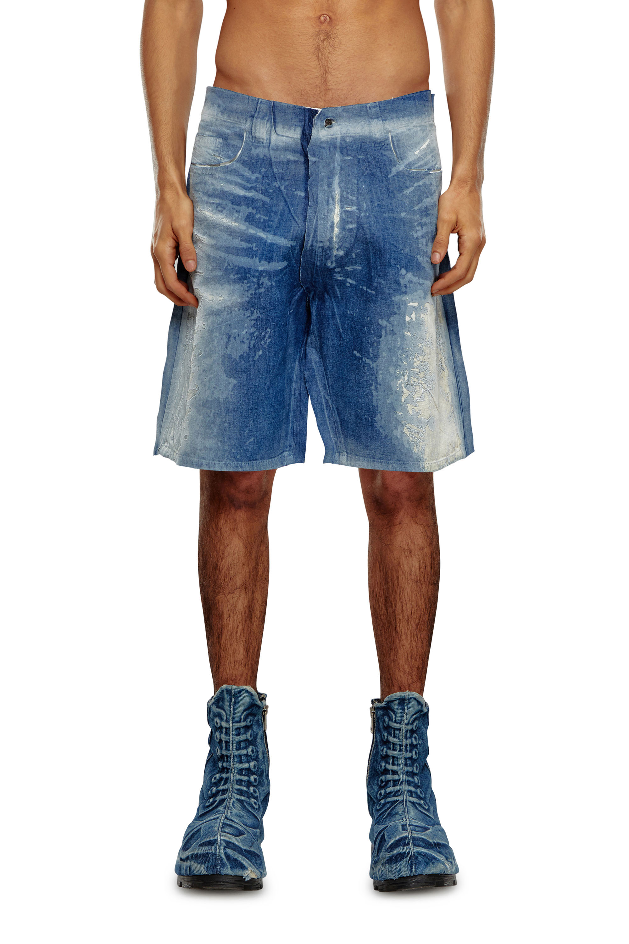 Diesel - D-SHORTY-FSE, Man's Shorts in peel-off denim in Medium blue - 1