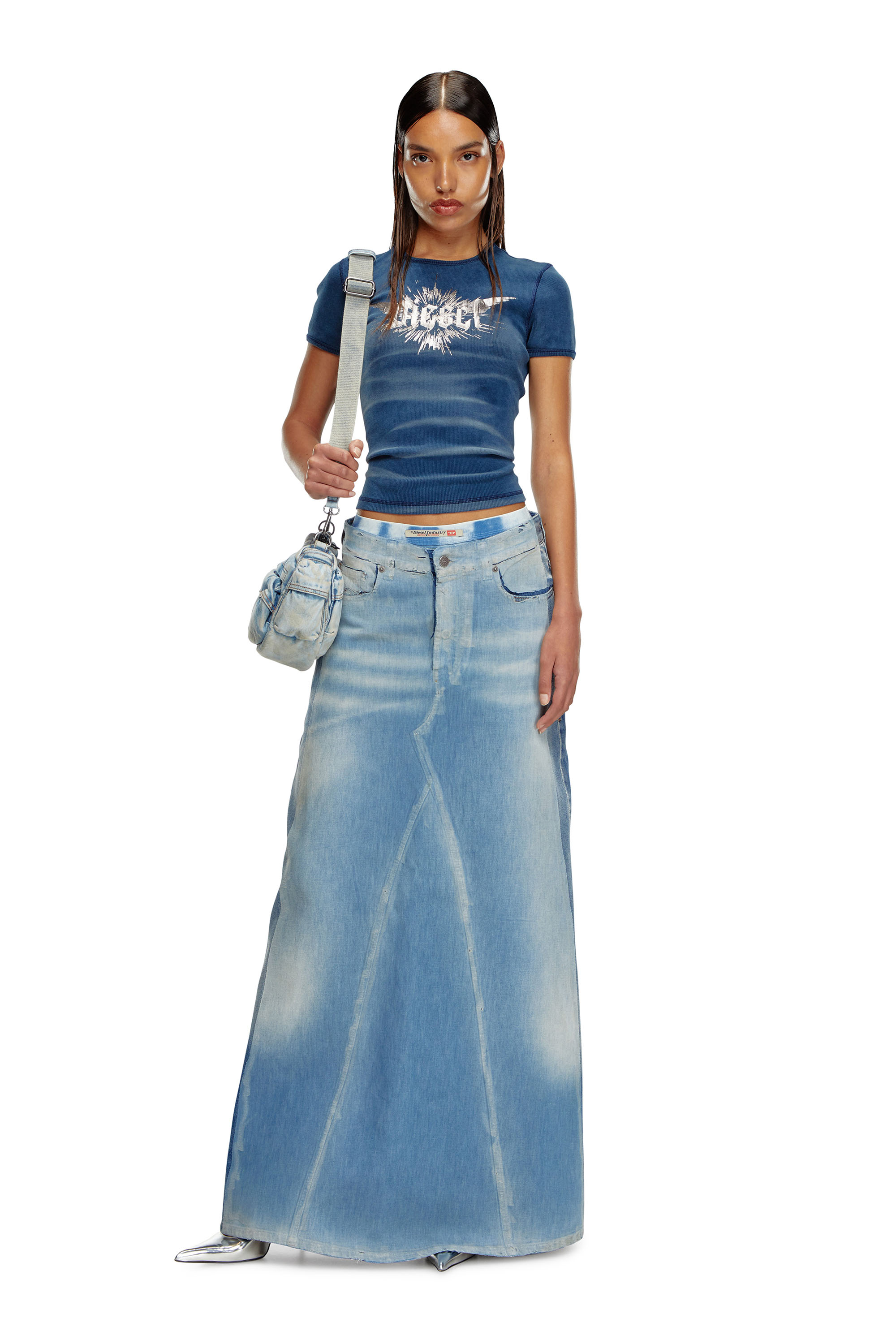 Diesel - DE-PAGO-S4, Woman's Long skirt in peel-off denim in Medium blue - 2