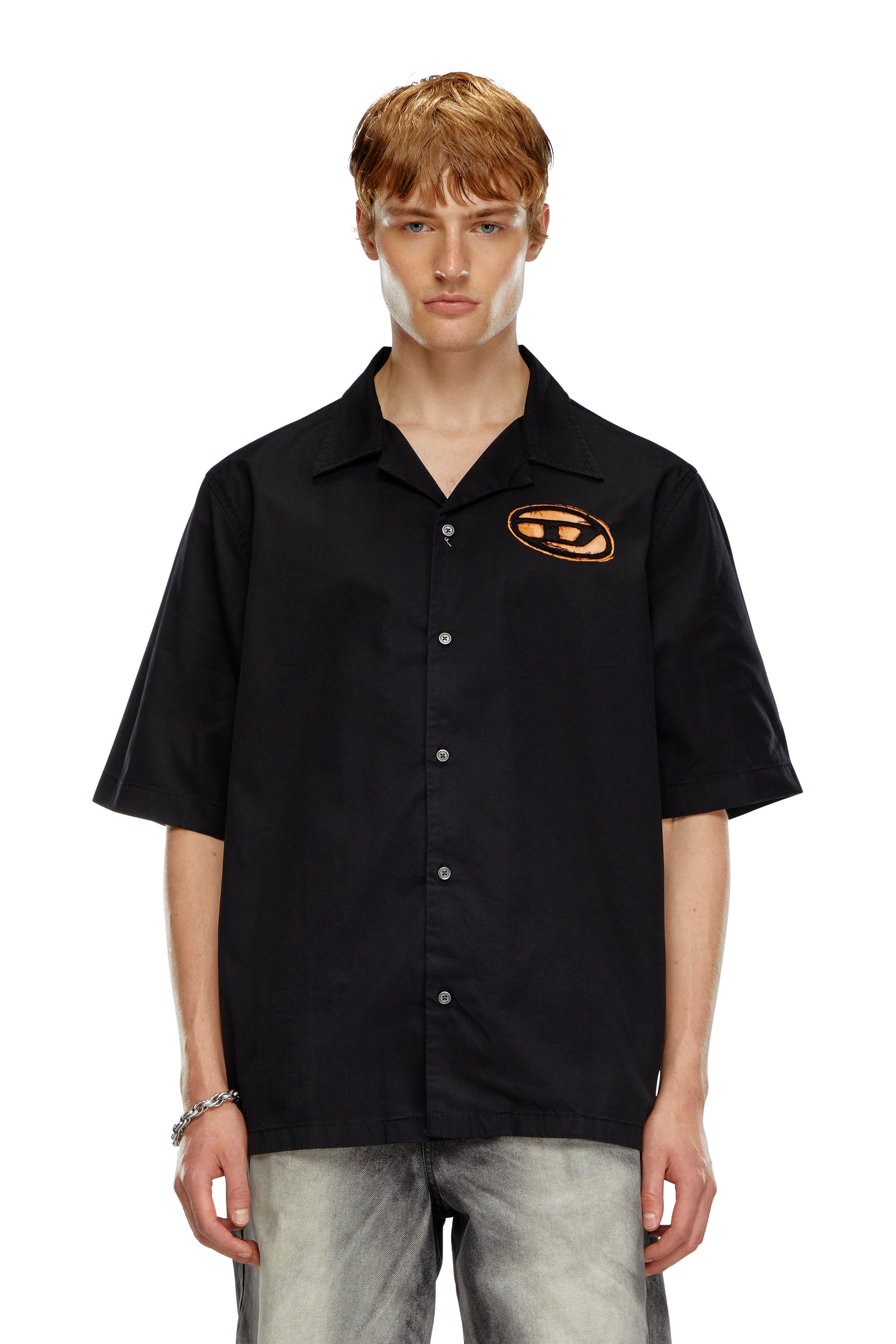 Diesel - S-STAN-BLEACH, Camisa de bolos con efecto descolorido Hombre in Negro - 1