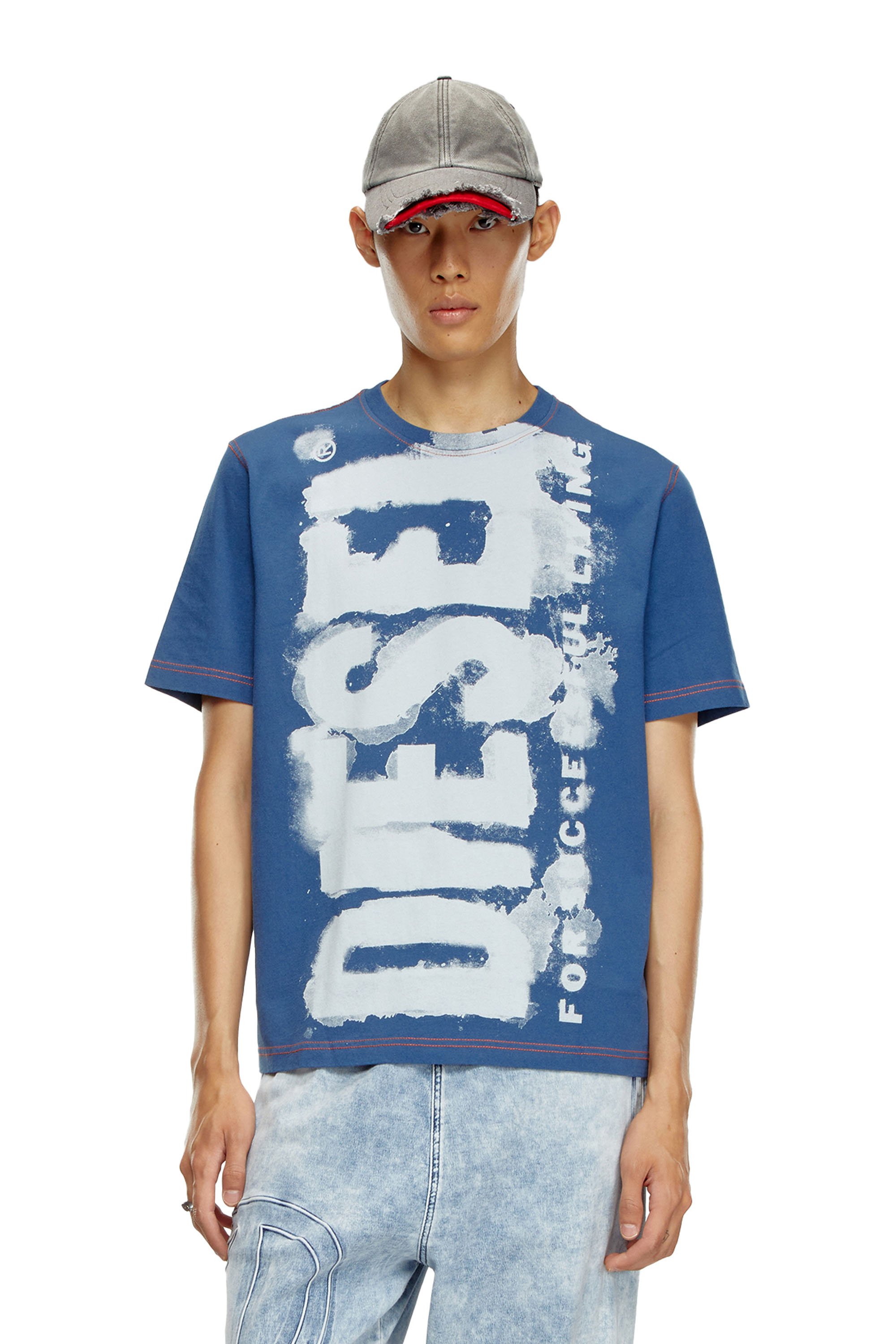 Diesel - T-ADJUST-Q4, Camiseta con logotipo manchado Hombre in Azul marino - 1