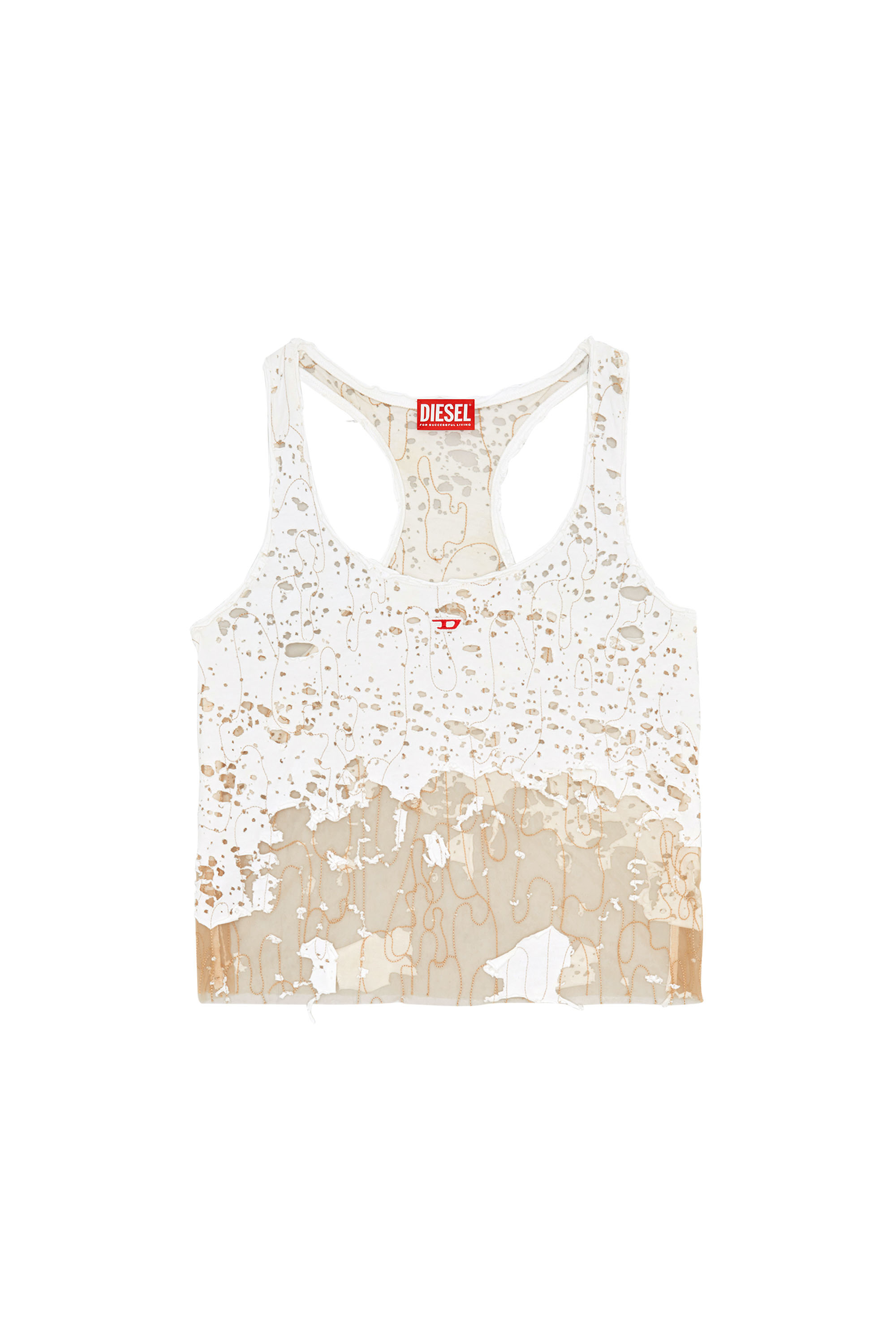 Diesel - T-BILS-DEV, Woman's Tulle tank top with destroyed jersey in White - 5