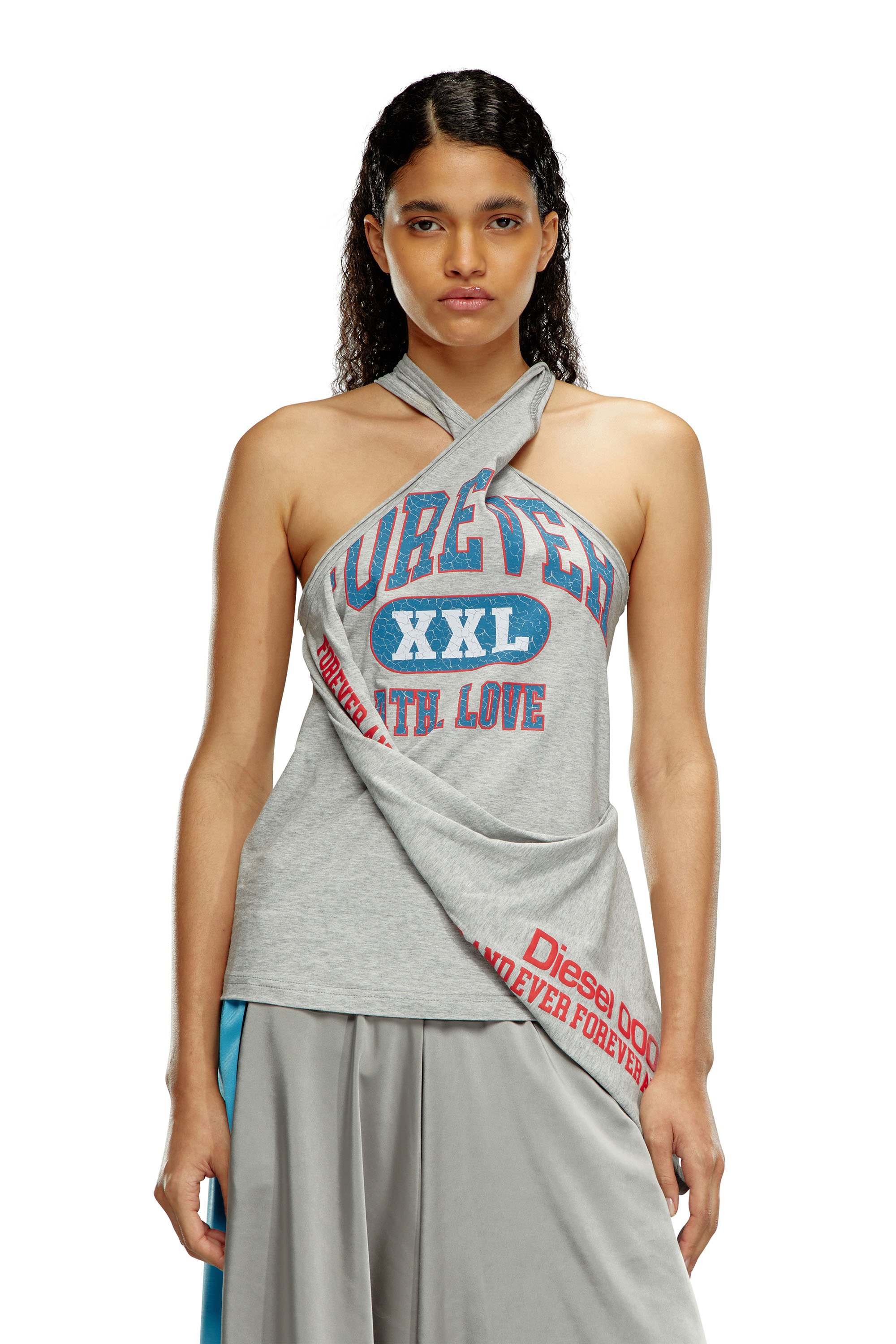 Diesel - T-ZELIE, Woman's College tank top with twisted front in Light Grey - 1