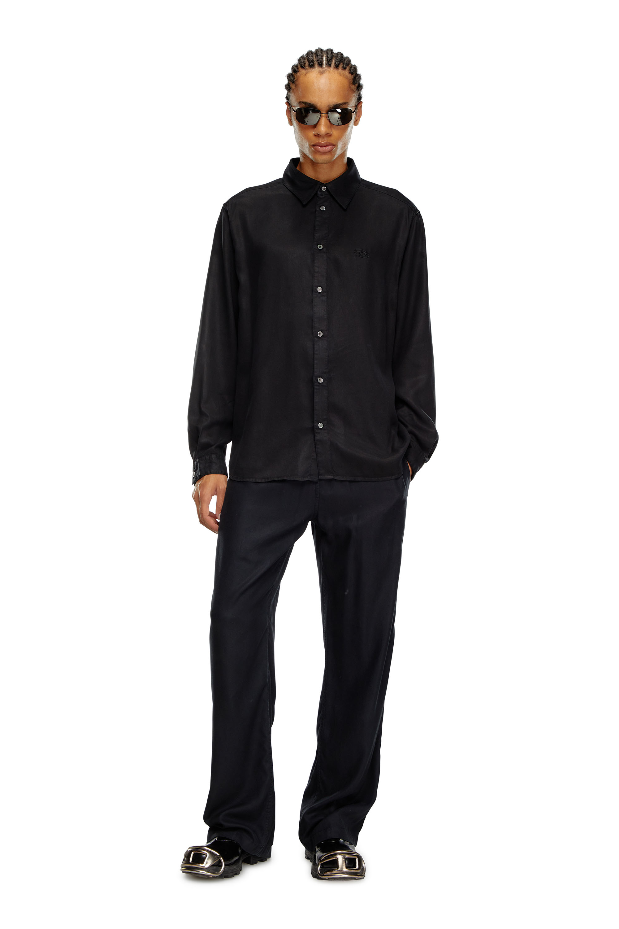 Diesel - S-SIMPLY-C, Camisa fluida con logotipo bordado Hombre in Negro - 2