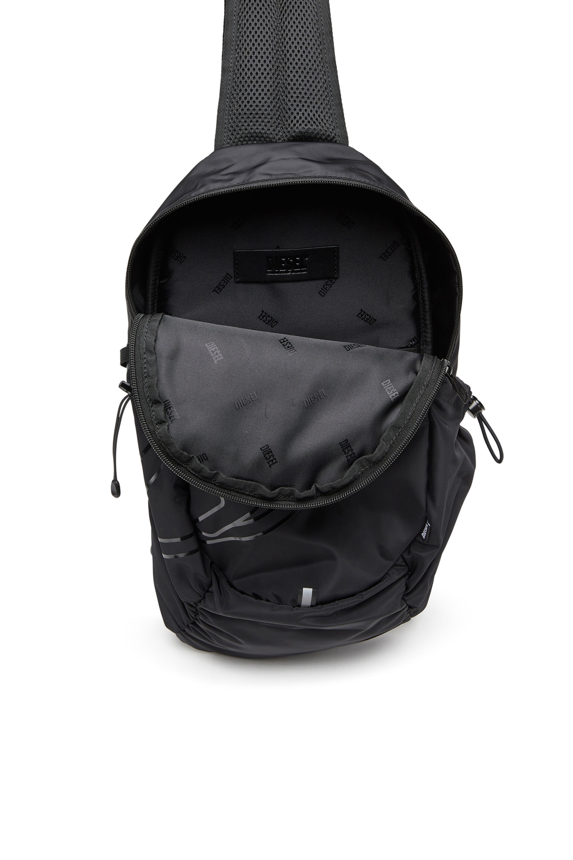 Diesel - DRAPE SLING BAG, Man's Drape-Nylon sling backpack with tonal logo in Black - 4